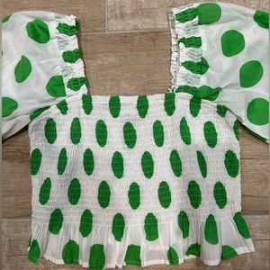White & Green Polka Dot Top